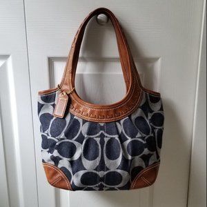 Vintage Coach Leather and Denim Collection Bag